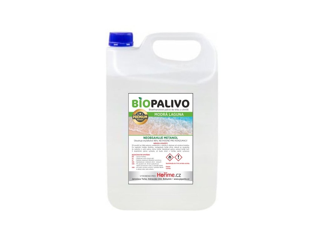 Hoříme.cz Biolíh Prémium palivo do biokrbu 5l Modrá laguna